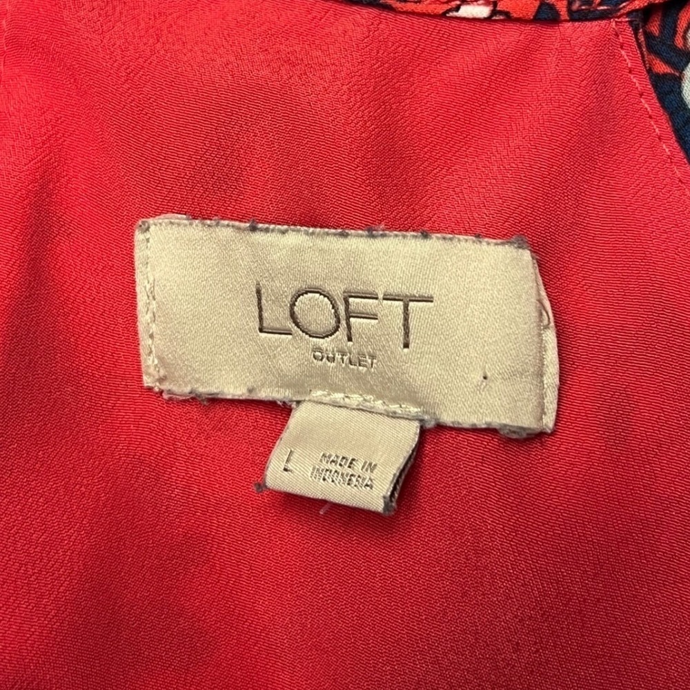 LOFT Outlet Dress Coral Multi Floral Halter Neck Tie Back Garden Party L Keyhole - Picture 6 of 8